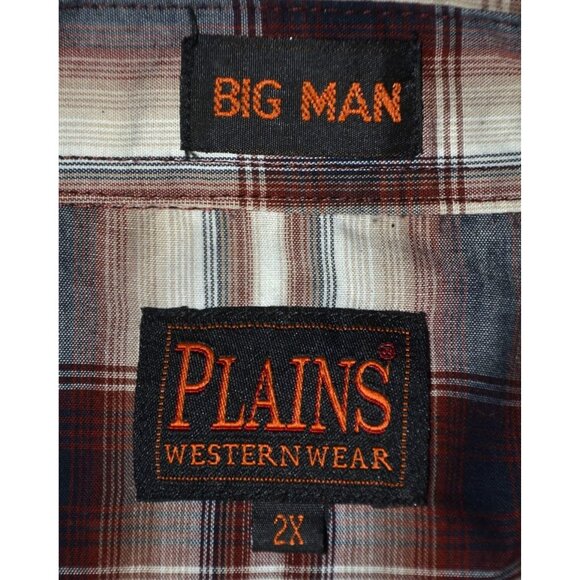 Plains Western Wear Big Man Brown Plaid Pearl Snap Long Sleeve Shirt Size 2X - Picture 8 of 10